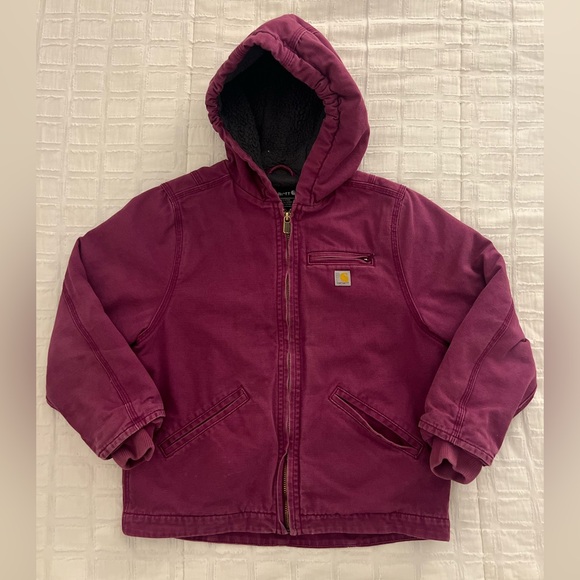 Carhartt Girls Sierra Sherpa Lined Jacket Coat Hooded Plum Youth Small 7-8
